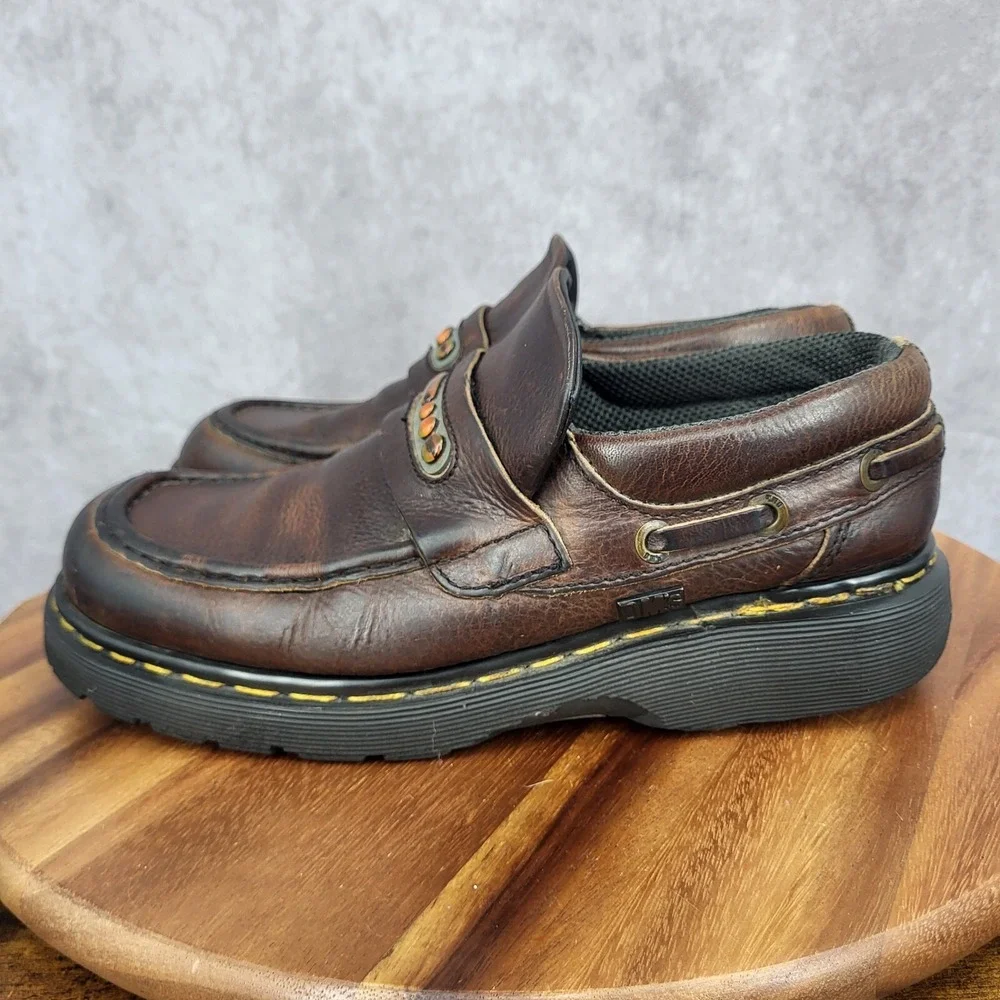 Dr. Martens‎ Loafers Mens 8 Brown Leather Slip On Casual Boat Shoes 9524 England